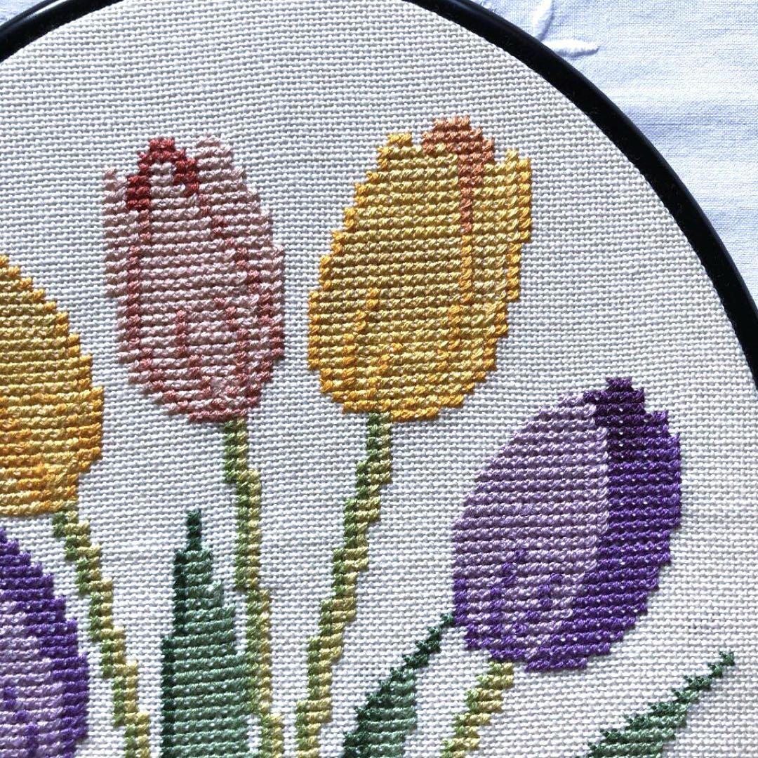 RN47 スウェーデンヴィンテージ♪ チューリップ刺繍のオーバル額 ⓐ
