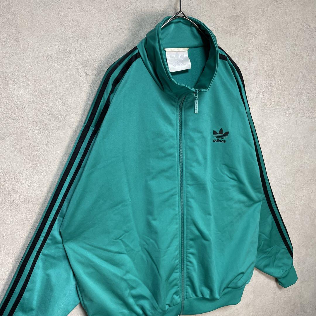 古着 90s アディダス トラックジャケット 銀タグ グリーン ブラック 緑 黒