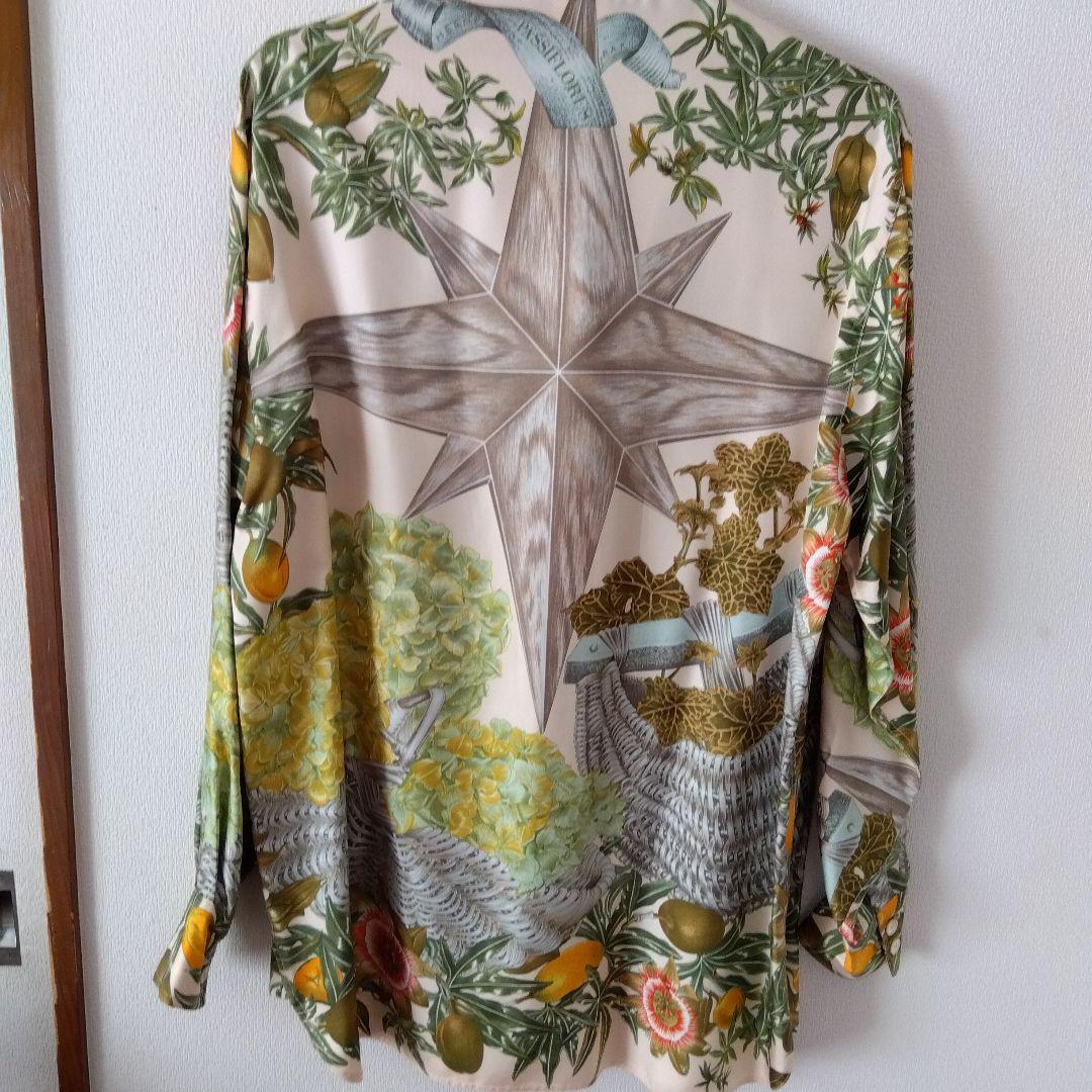 HERMES フローラルシルク長袖シャツ 38