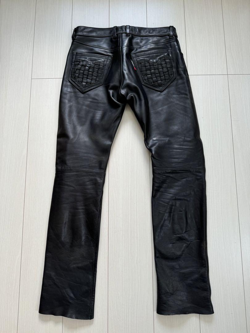 Schott 黒 レザー バイクパンツ