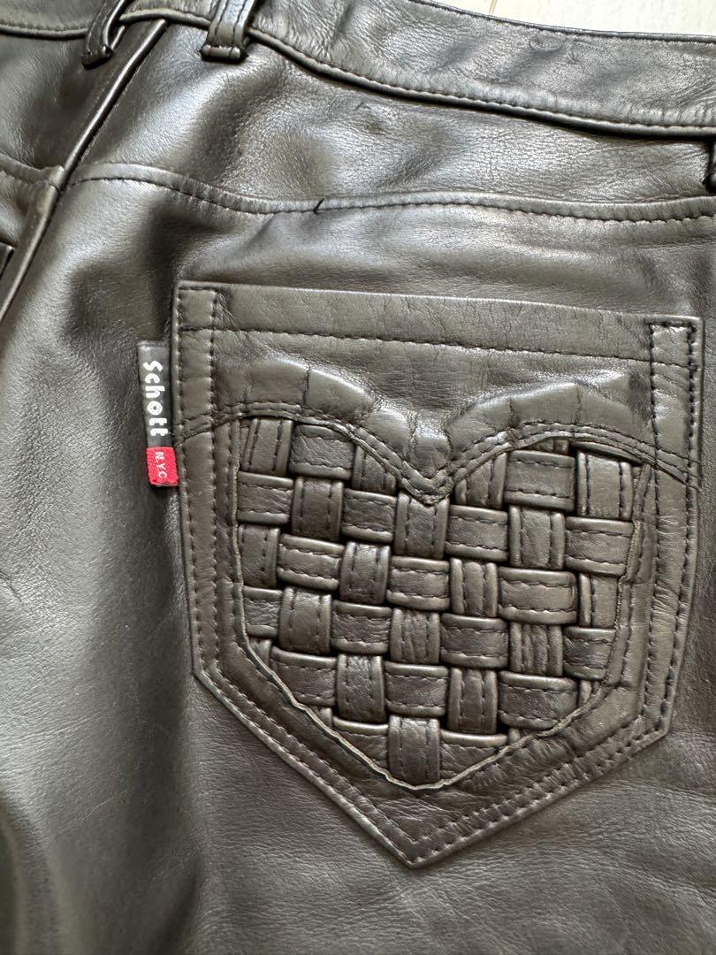 Schott 黒 レザー バイクパンツ