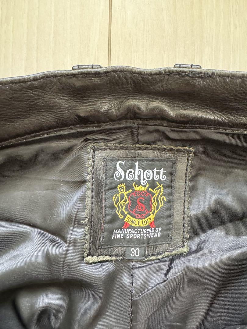 Schott 黒 レザー バイクパンツ