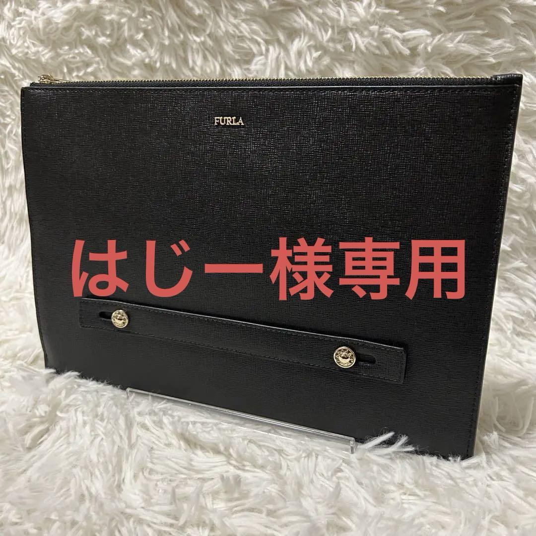 極美品 FURLA レザー クラッチバッグ レザー ブラック サフィアーノ