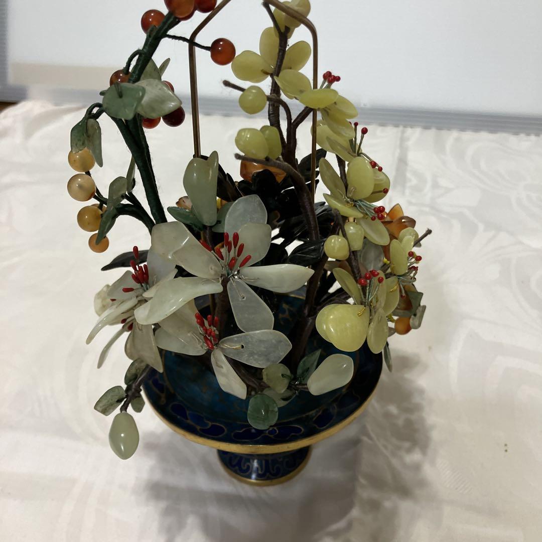 中国美術玉石盆景七宝花瓶 置物アートΩ