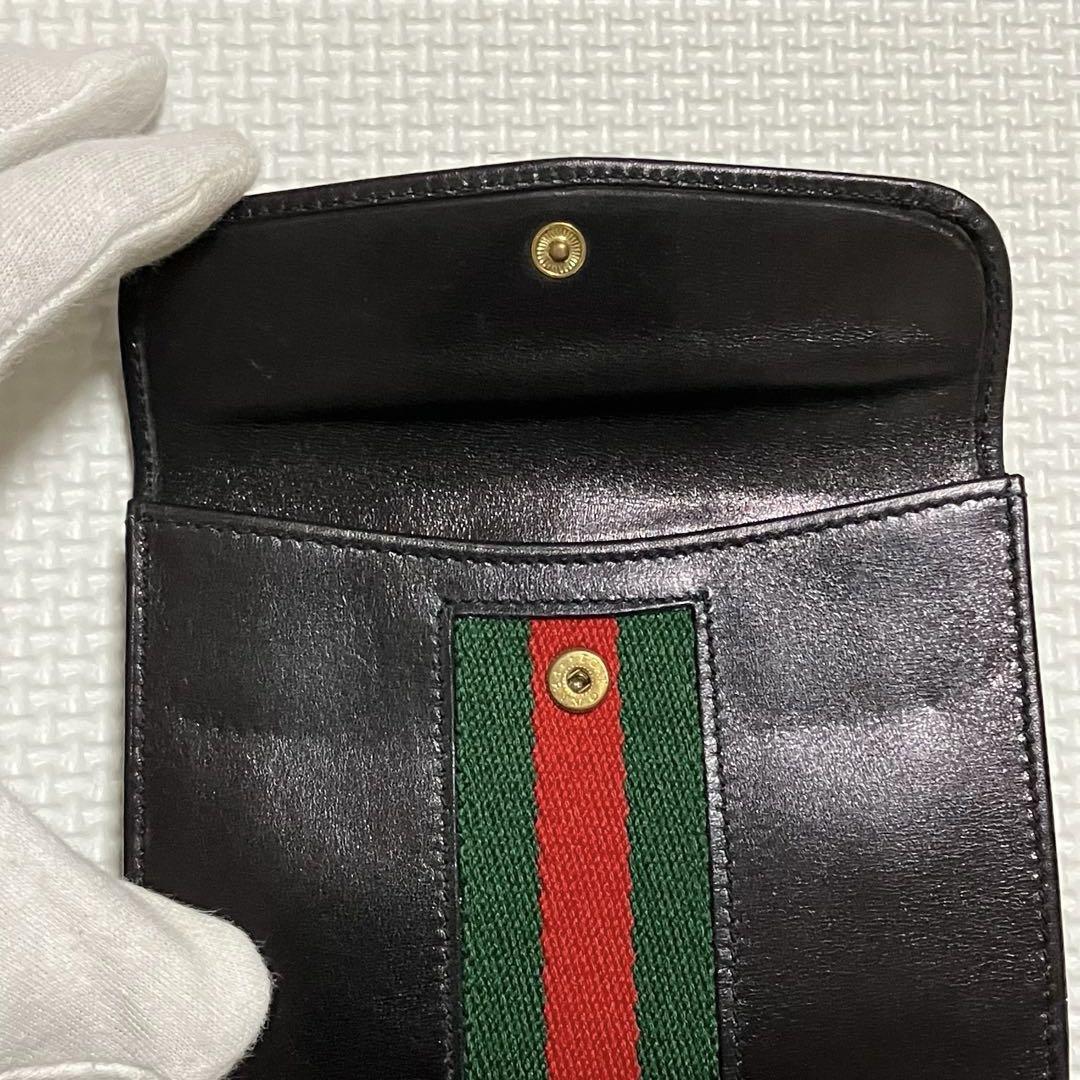 未使用　OLD GUCCI レザー二つ折り財布　 シェリー　「G」ロゴ　ブラック