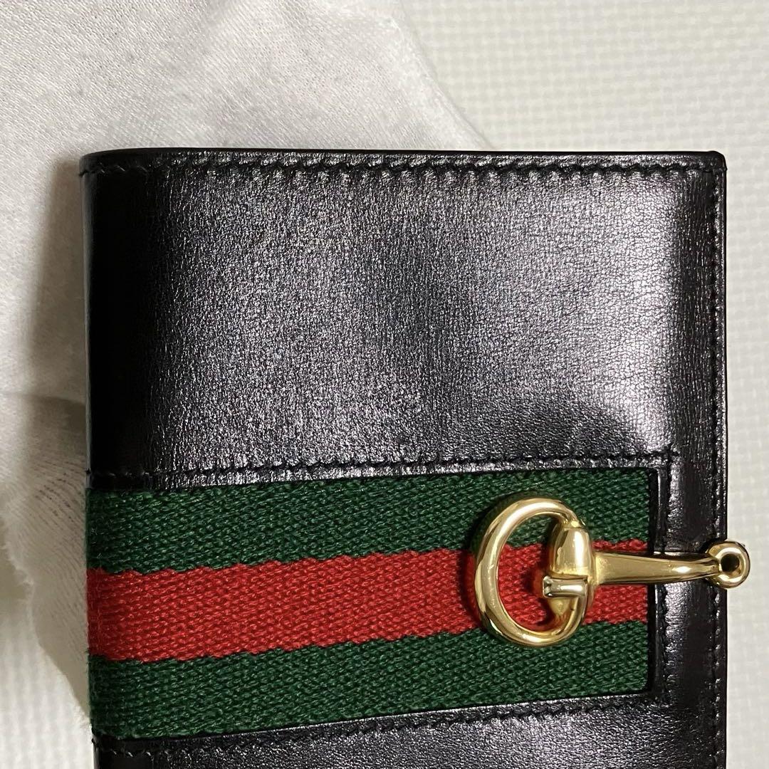 未使用　OLD GUCCI レザー二つ折り財布　 シェリー　「G」ロゴ　ブラック
