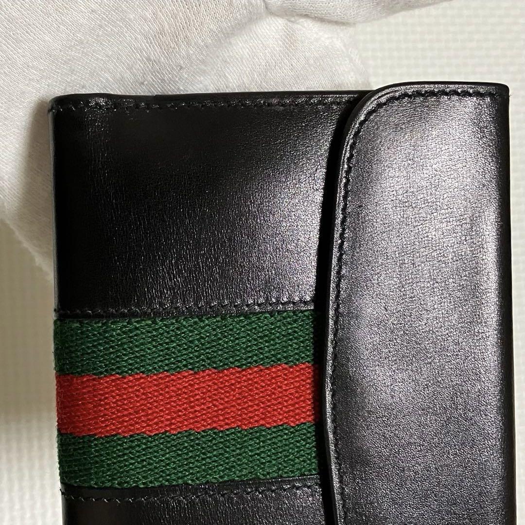 未使用　OLD GUCCI レザー二つ折り財布　 シェリー　「G」ロゴ　ブラック