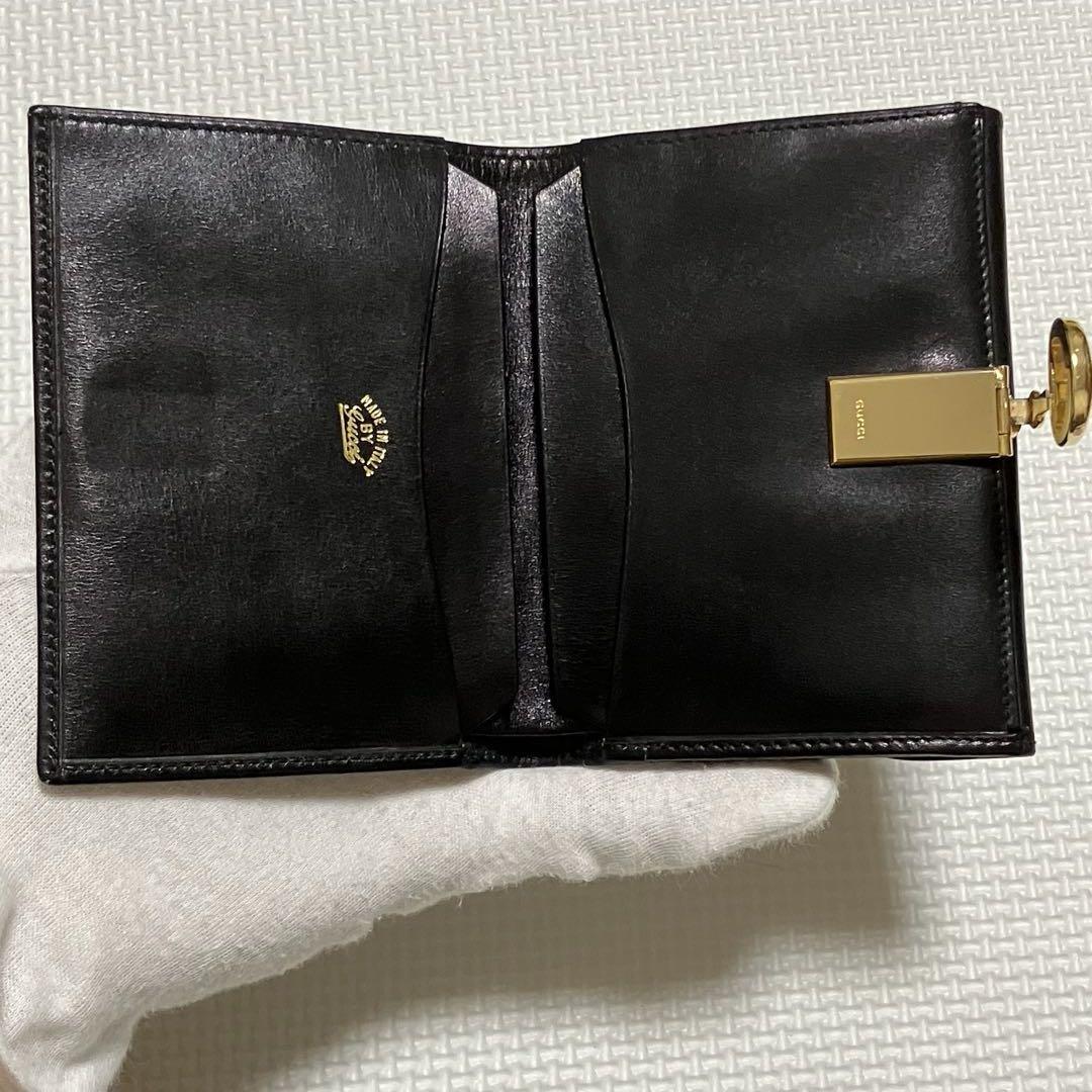 未使用　OLD GUCCI レザー二つ折り財布　 シェリー　「G」ロゴ　ブラック