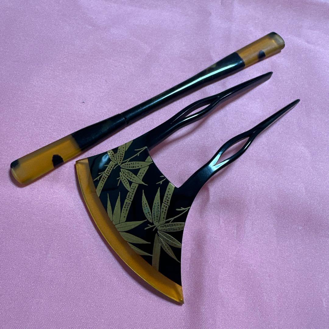 アンティーク 金彩 本鼈甲 櫛 蒔絵 かんざし 髪留め 髪飾り 時代物やや傷や汚れあり