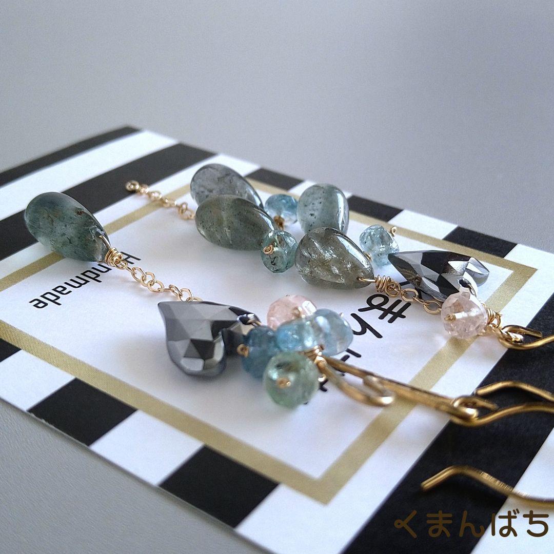 完全一点もの♡シリコンハート×モスアクアマリンの贅沢アシメチャーム♡1442 ファッション 通販ハンドメイド・手芸 - 完全一点もの♡シリコン