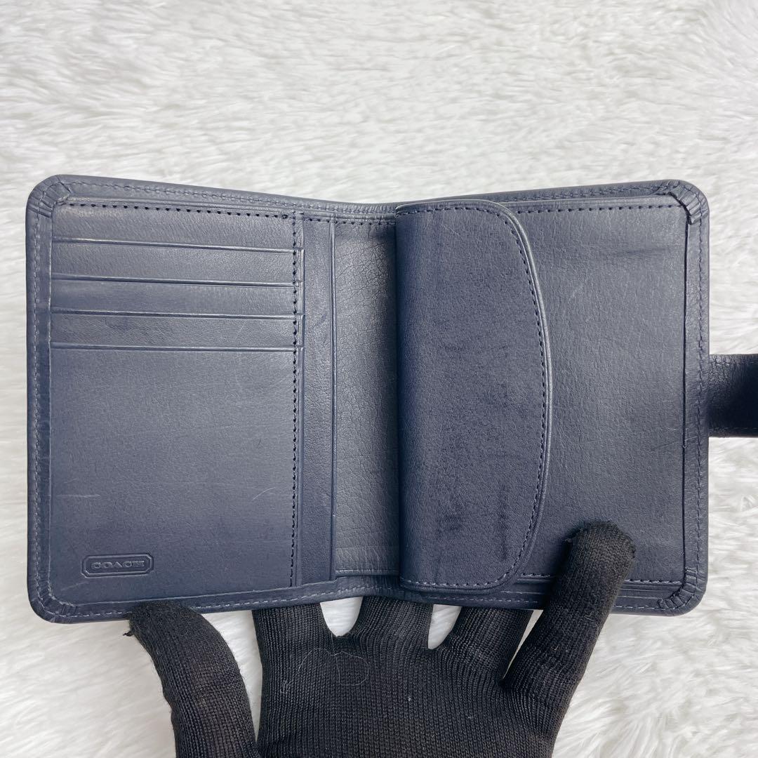 希少✨ Vintage Coach 二つ折り 財布 Wallet ネイビー - メルカリ