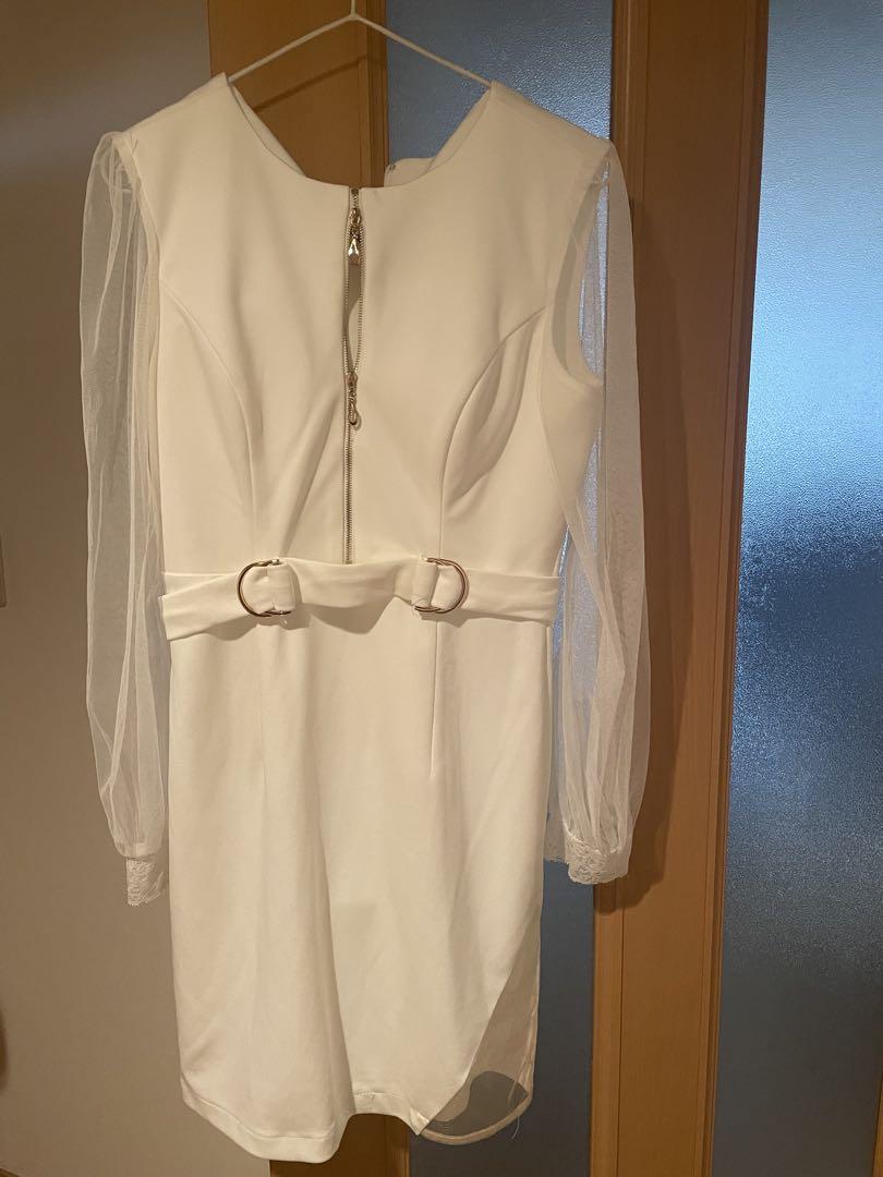 Jewelsシースルー袖ジップアップドレス（ホワイト）