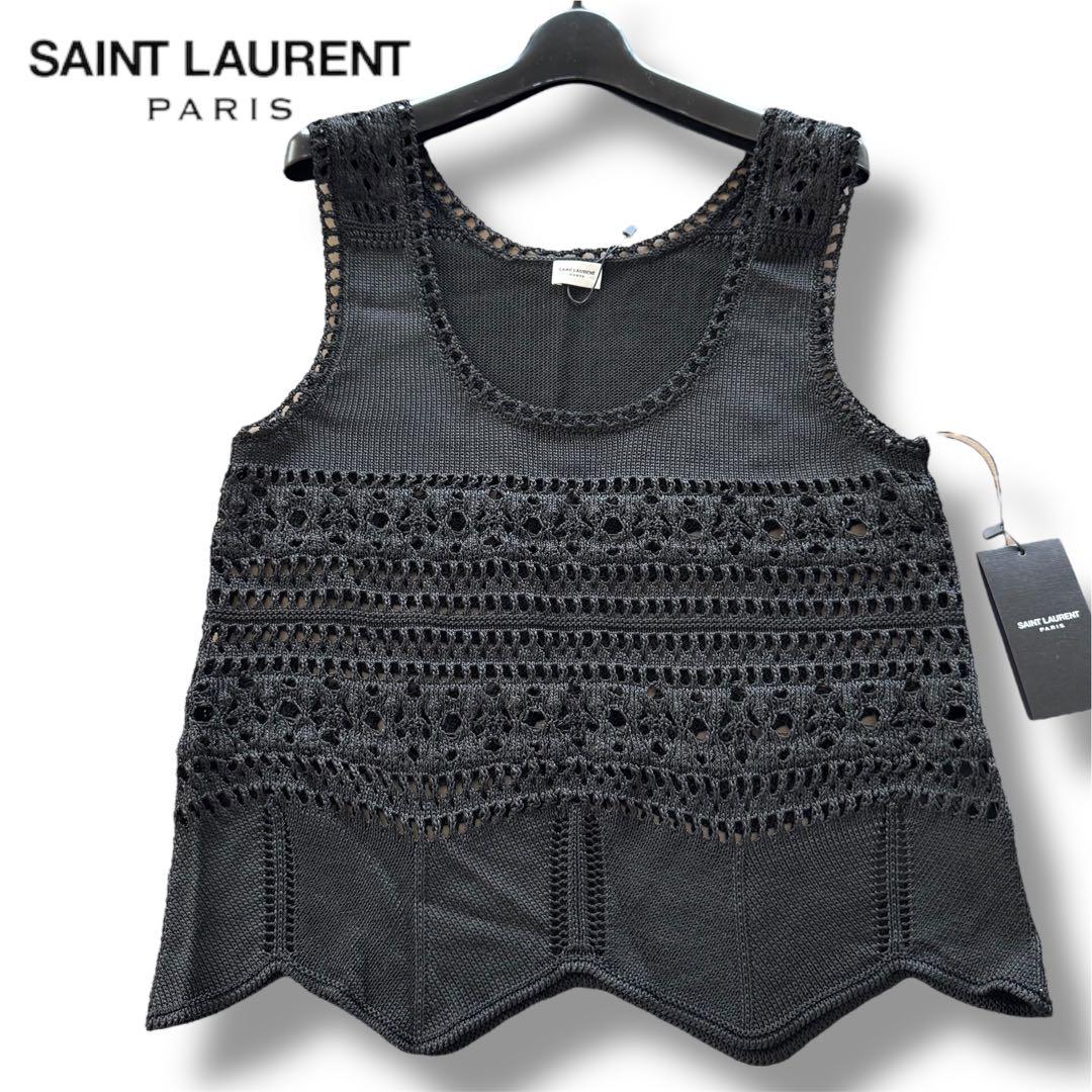 新品 Saint Laurent サンローラン ビスチェ クロシェ ノースリーブ