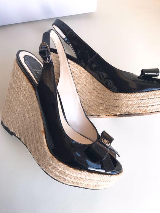 Christian Dior  ディオール ブラック エナメル ウェッジソール Christian Dior ディオール ブラック エナメル ウェッジソール