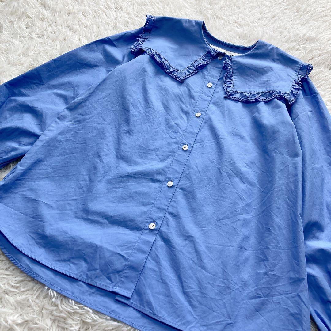 極美品✨シンゾーン コットン フリル セーラーカラー ブラウス 36