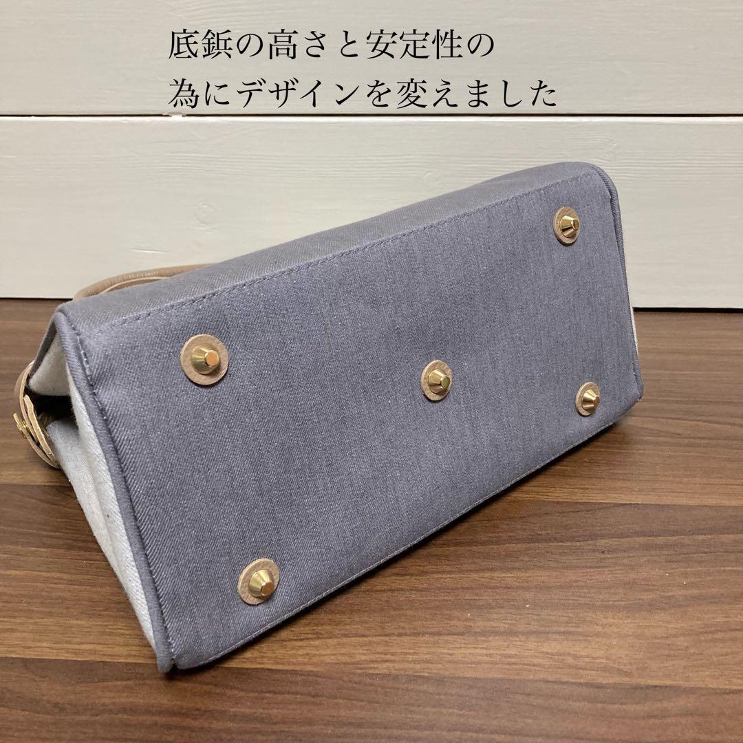 ハンドメイド　本革✖︎岡山デニム　改良2wayハンドバッグ　刺繍花柄　オーダー専用