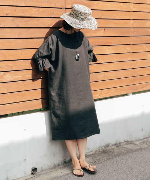 美品✨定価１.４万❤️　黒　麻　ドアーズ　リネンキャンディスリーブワンピース