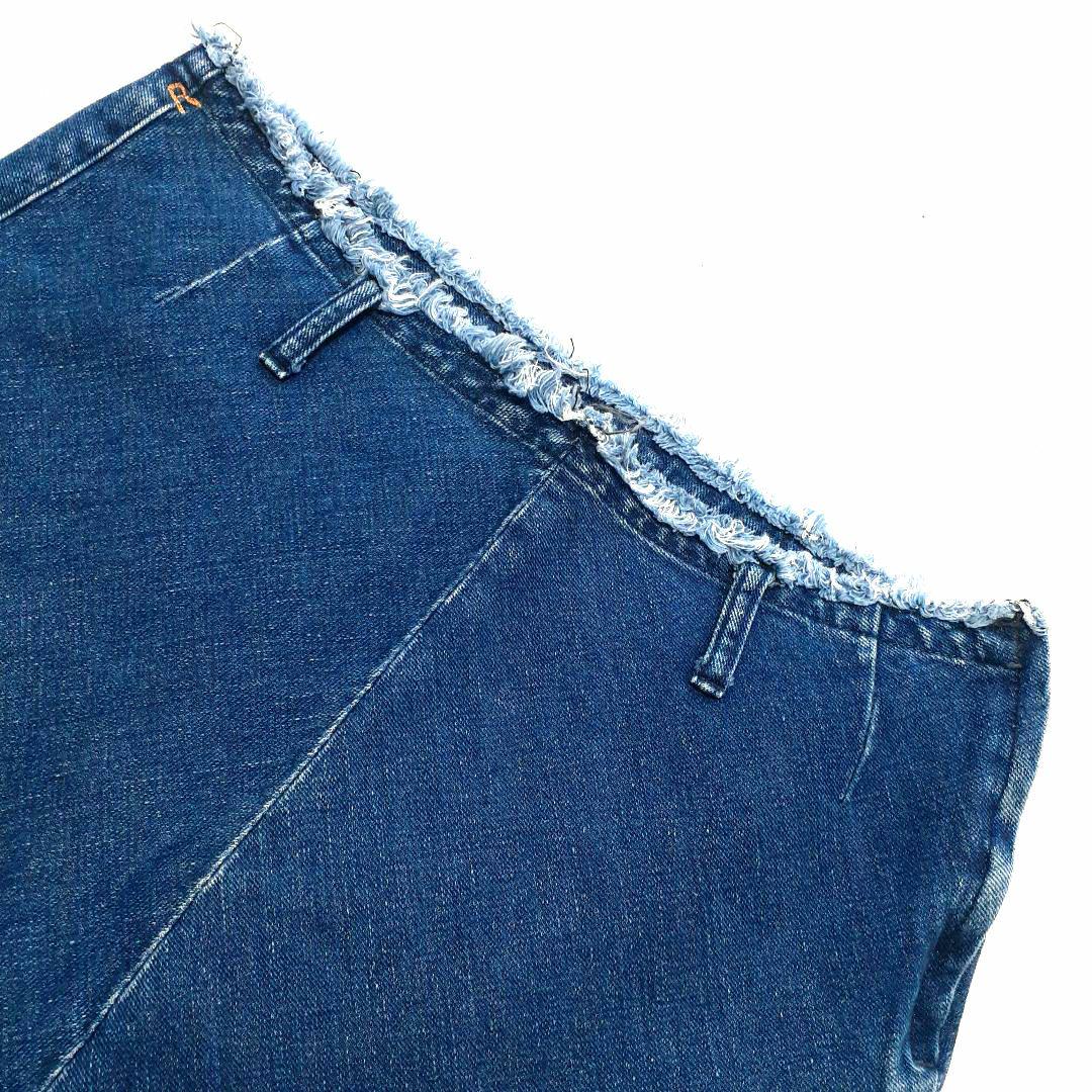 45R ひざ丈デニムスカート フリンジ スリット R刺繍 サイズ3 45rpm