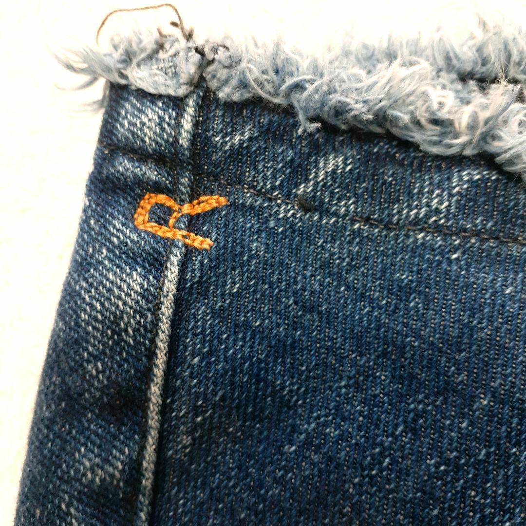 45R ひざ丈デニムスカート フリンジ スリット R刺繍 サイズ3 45rpm