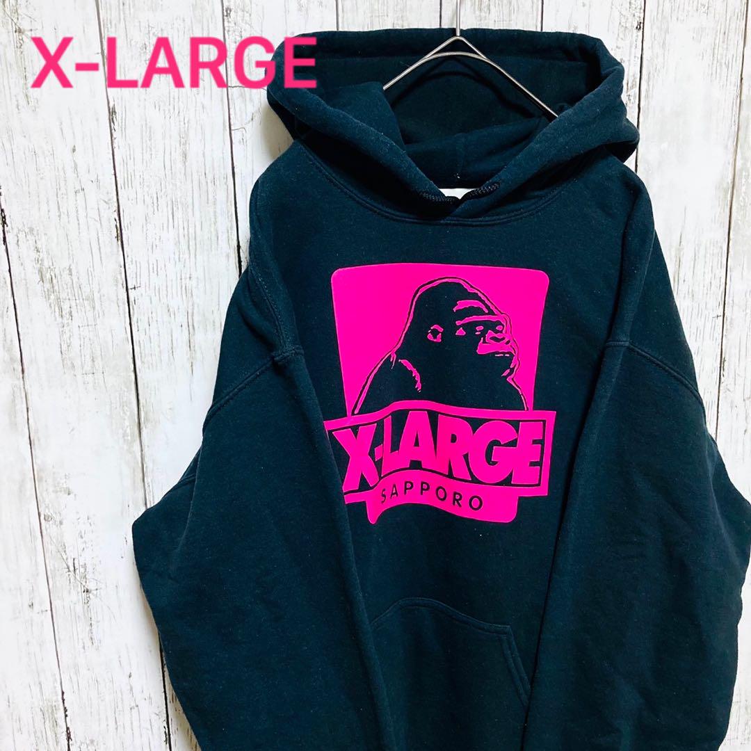 285 X-LARGEパーカー　札幌限定　デカロゴ　プルオーバー　ブラック