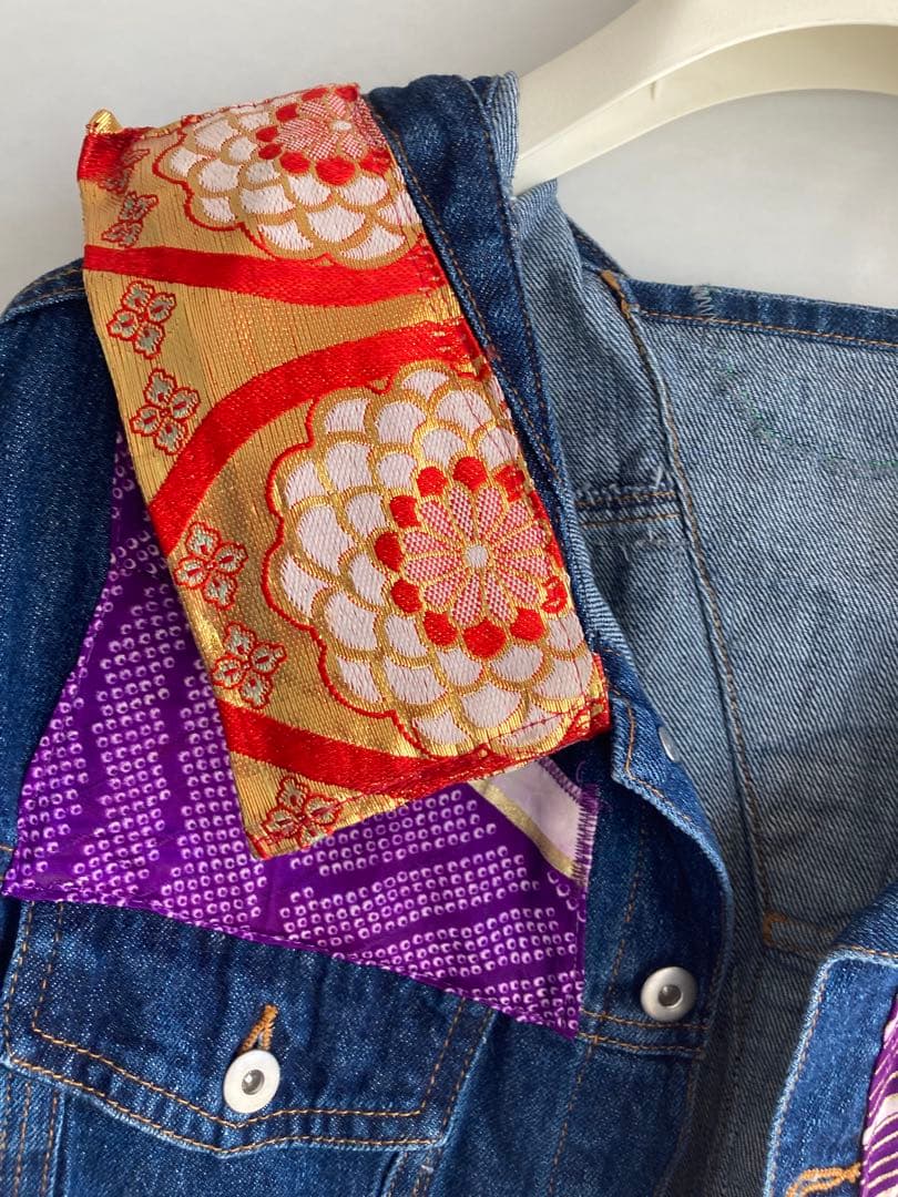 フォロー割15800円 特注オーダー着物デニムパッチワークＧジャンゆったり