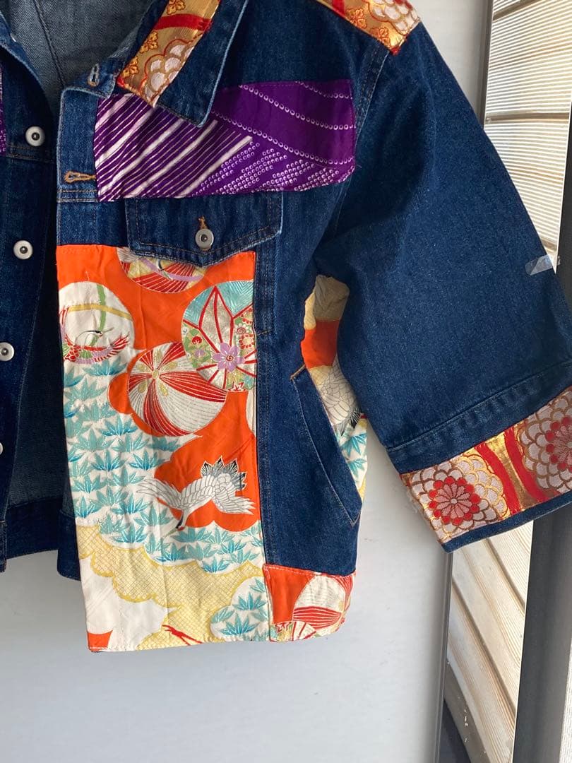 フォロー割15800円 特注オーダー着物デニムパッチワークＧジャンゆったり