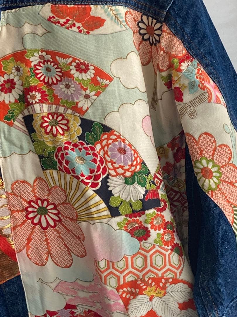フォロー割15800円 特注オーダー着物デニムパッチワークＧジャンゆったり