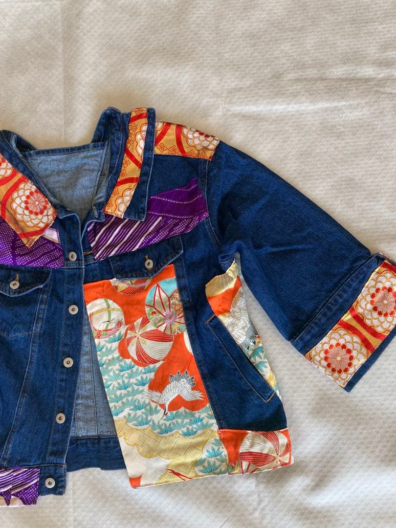 フォロー割15800円 特注オーダー着物デニムパッチワークＧジャンゆったり