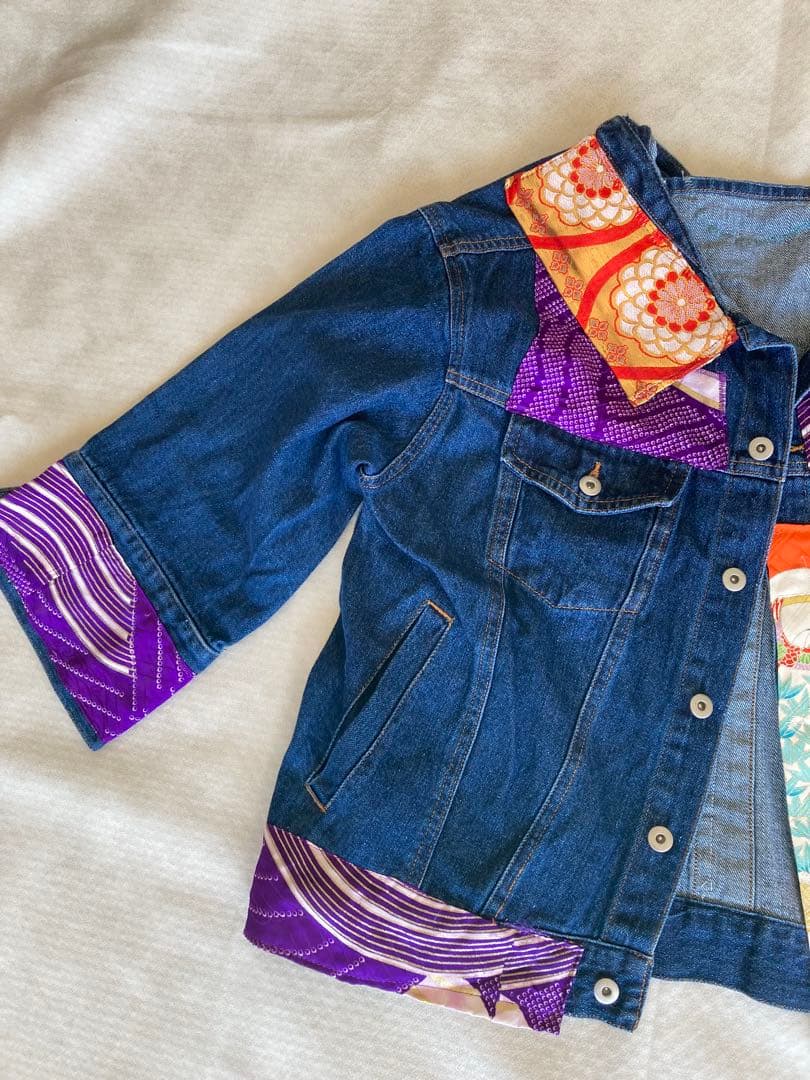 フォロー割15800円 特注オーダー着物デニムパッチワークＧジャンゆったり