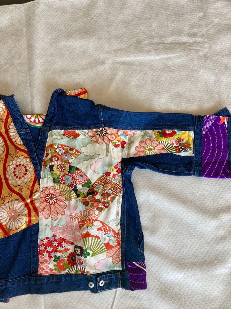 フォロー割15800円 特注オーダー着物デニムパッチワークＧジャンゆったり