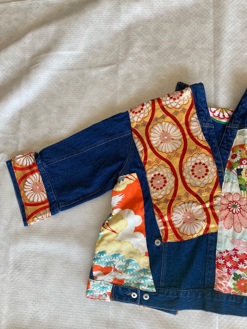 フォロー割15800円 特注オーダー着物デニムパッチワークＧジャンゆったり