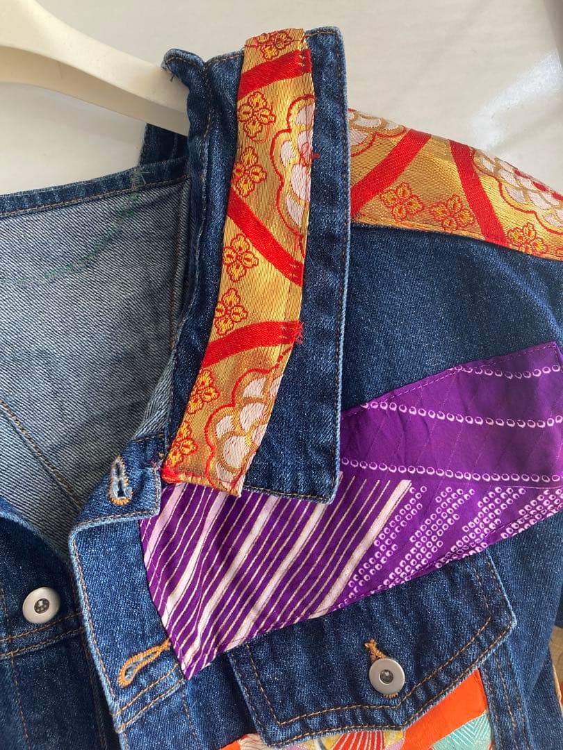 フォロー割15800円 特注オーダー着物デニムパッチワークＧジャンゆったり