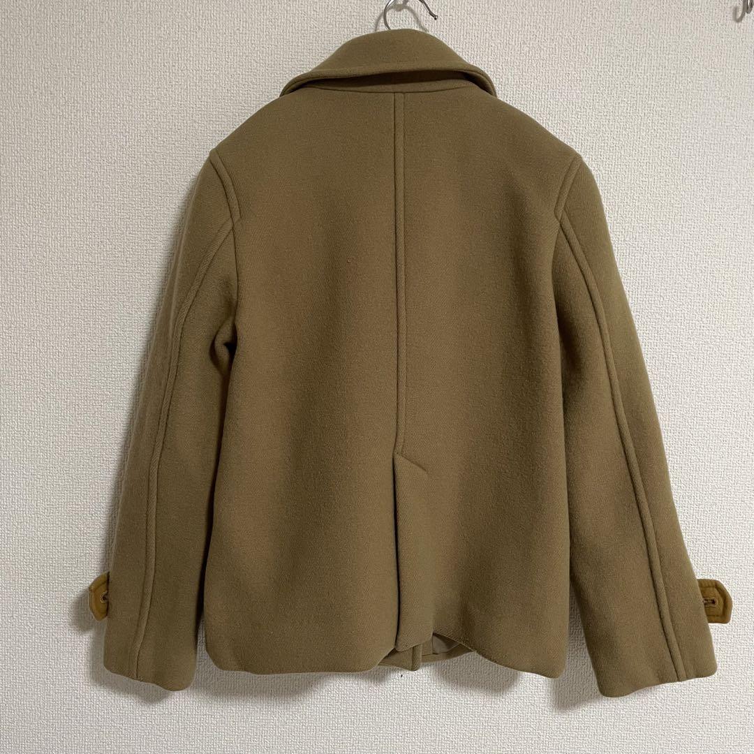 アダムエロぺ ベージュ ウール ピーコート ダブルブレストブ