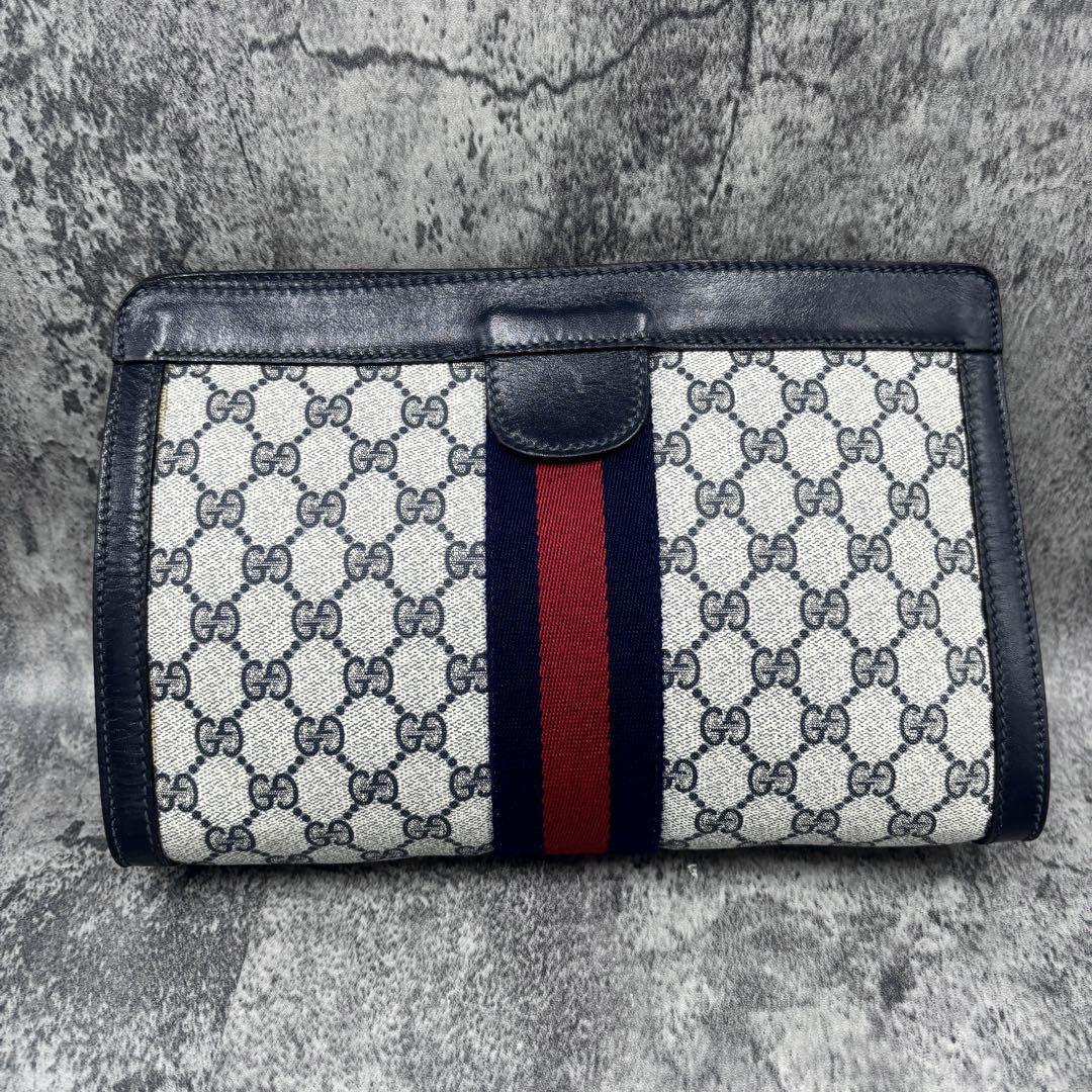 ✨美品✨GUCCI シェリーライン クラッチバッグ GG ネイビー レザー
