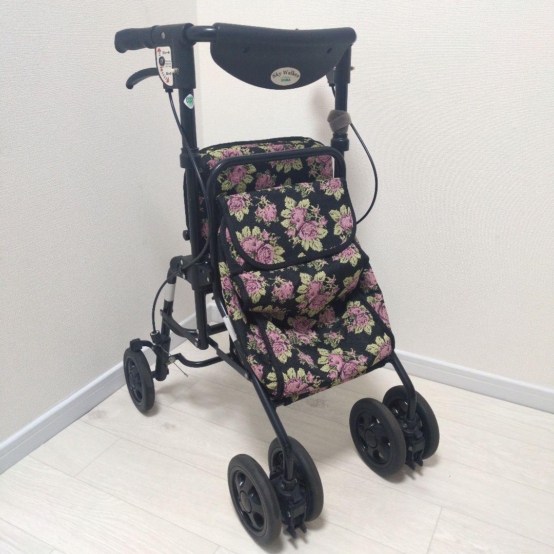 【未使用級】島製作所 スカイウォーカー S シルバーカー 花柄 押し車 未使用級【島製作所】スカイウォーカーS シルバーカー 花柄 歩行