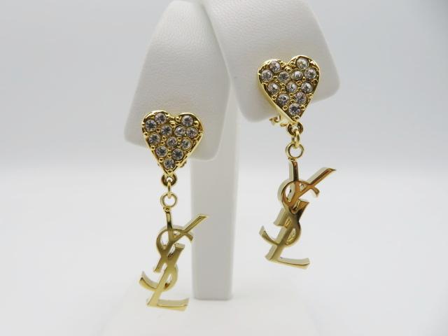 17017円 【代引不可】 W05 Yves Saint Laurent ラインストーン GPイヤリング