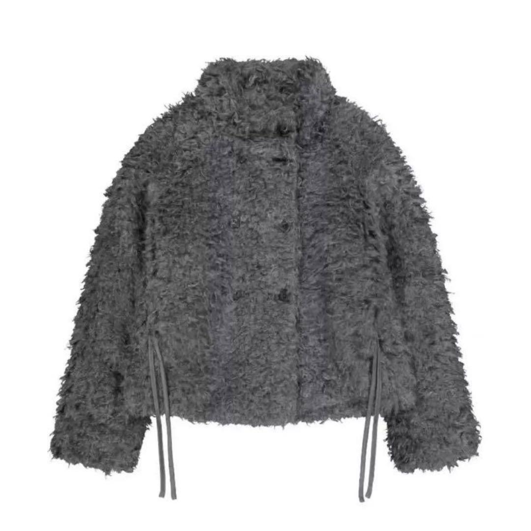 coyseio HAIRY FUR JACKET DARK GREY
