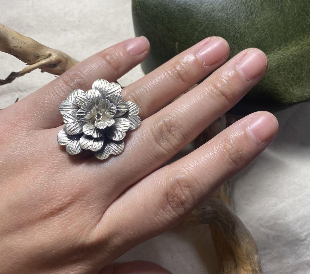 カレンシルバー高純度シルバーリングSILVERさざなみフラワーバラ