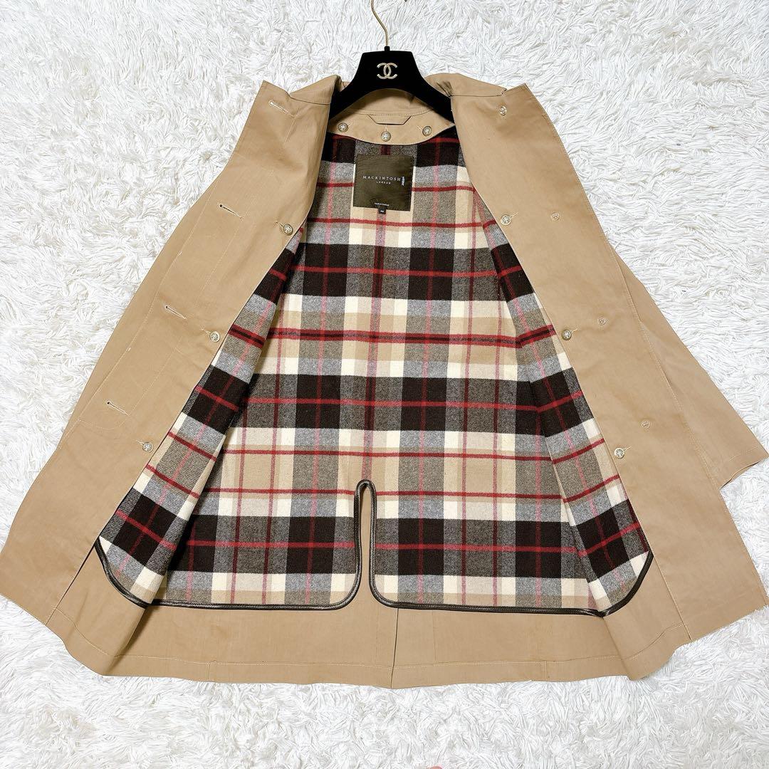 美品】マッキントッシュ ステンカラーコート 裏地チェック ベージュ Lサイズ