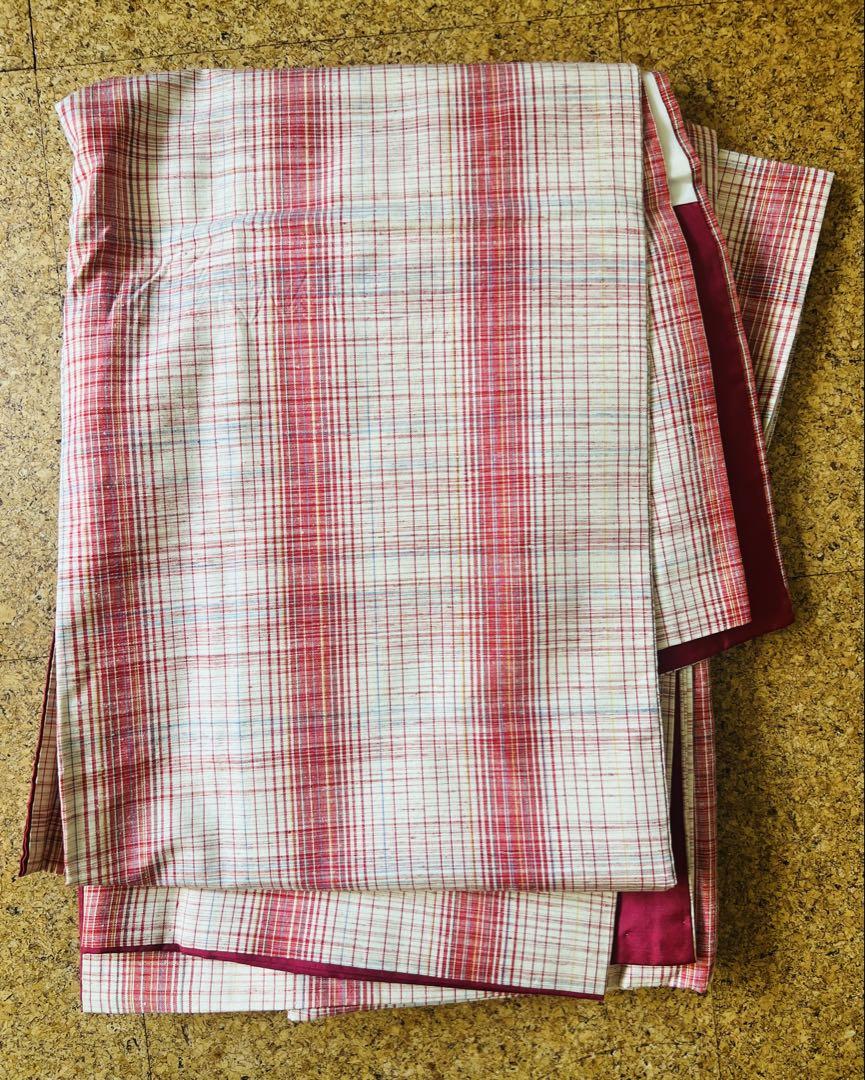 銀座こうげい購入品】手織り 紬 着物 赤系チェック 正絹／上質美