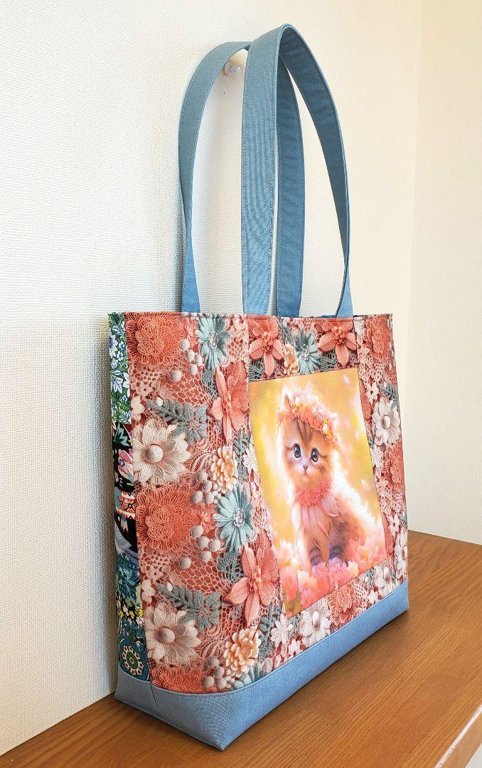 ゆきちゃん様　ご依頼品　　猫ちゃんパネル生地　ハンドメイド　トートバック