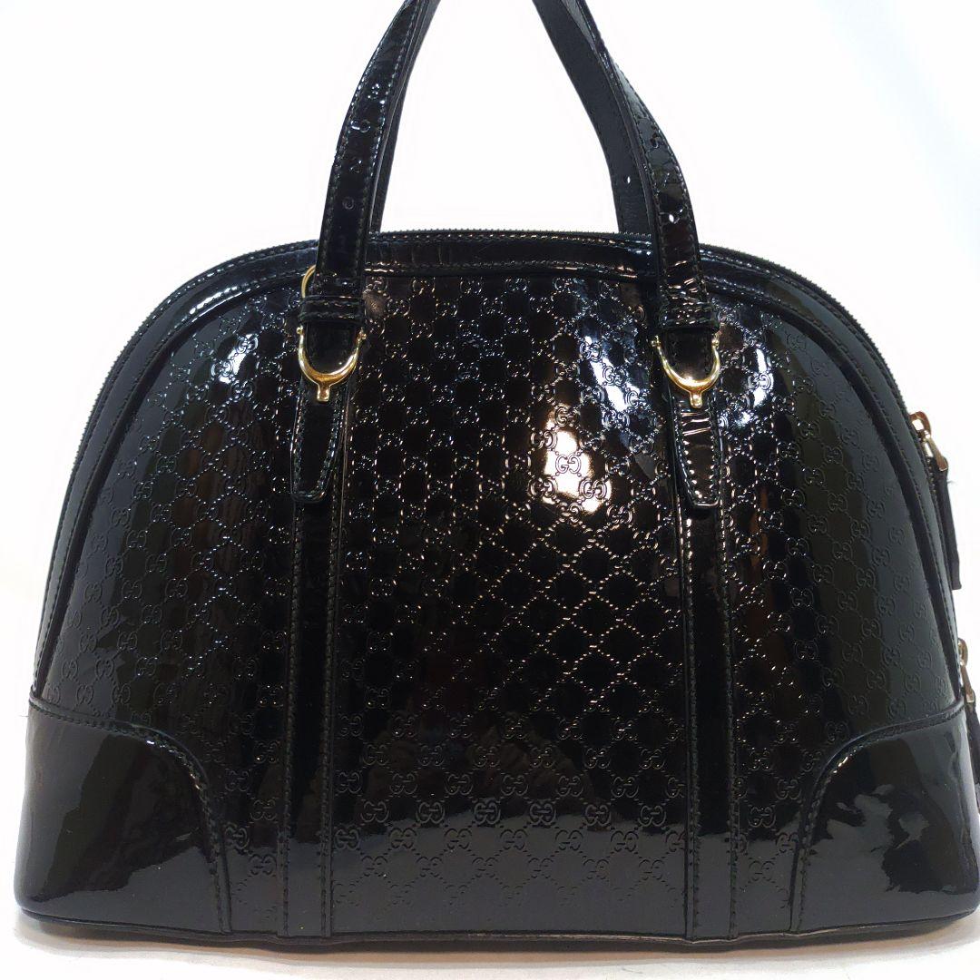 グッチ ハンドバッグ 2way ショルダー パテントレザー マイクロシマ 黒色