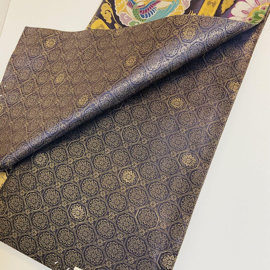 袋帯　未仕立品　六通　紫系　となみ帯　華爛　西陣織　正絹　No.52