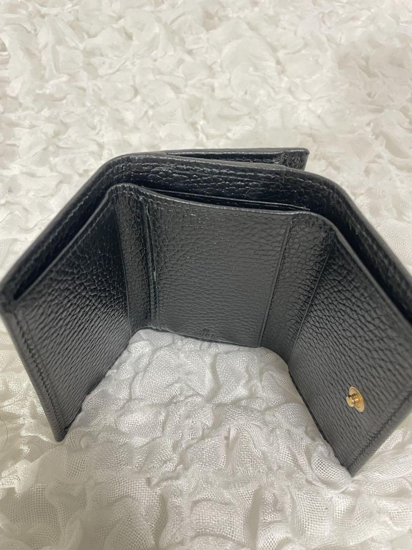 【美品】GUCCI 三つ折り財布 ミニウォレット GG マーモント レザー 黒