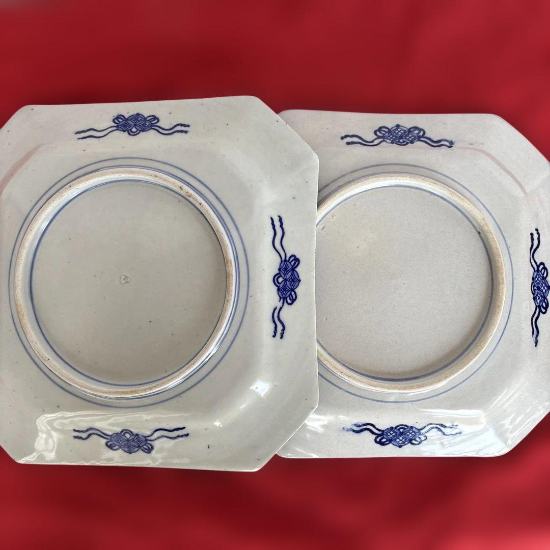 古伊万里　染付角皿2枚揃