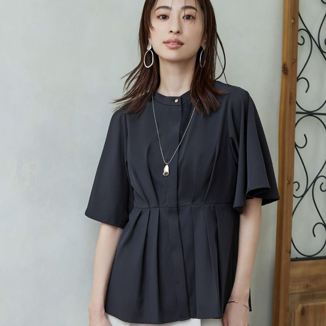 RUIRUE BOUTIQUE ウエストタック　バンドカラーフレアブラウス