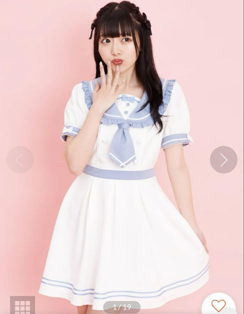 セーラー風 リボンネクタイワンピース ミニワンピース ホワイト