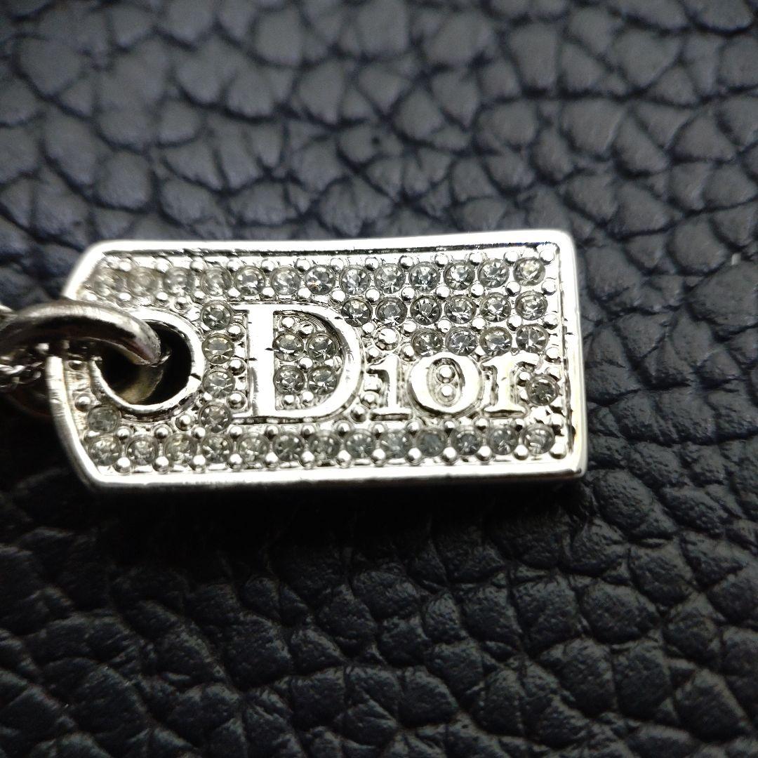 Christian Dior ラインストーン ロゴ プレート ネックレス