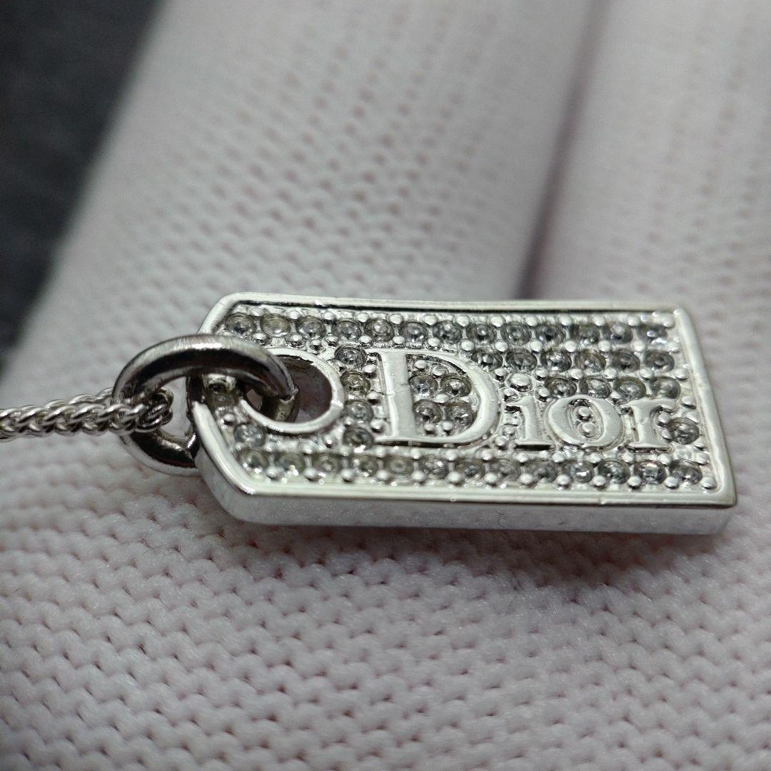 Christian Dior ラインストーン ロゴ プレート ネックレス