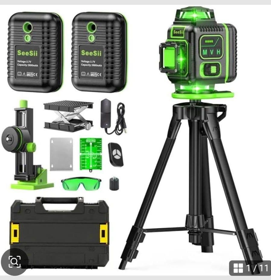 レーザー墨出し器 三脚付き 16ライン 水平器 バッテリー2個 収納ケース付き